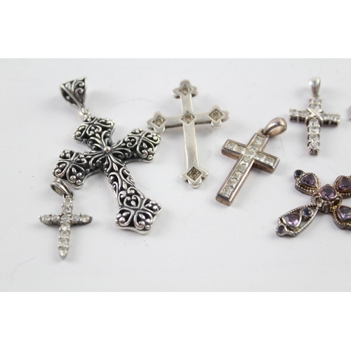 280 - Collection of Sterling Silver Cross Pendants inc. Gemstone, Gold Accent x 10 46g