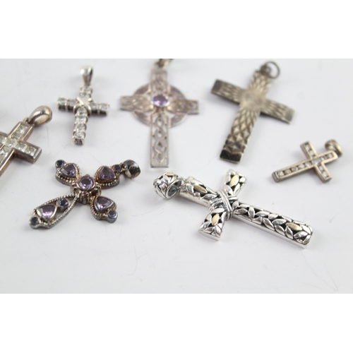 280 - Collection of Sterling Silver Cross Pendants inc. Gemstone, Gold Accent x 10 46g