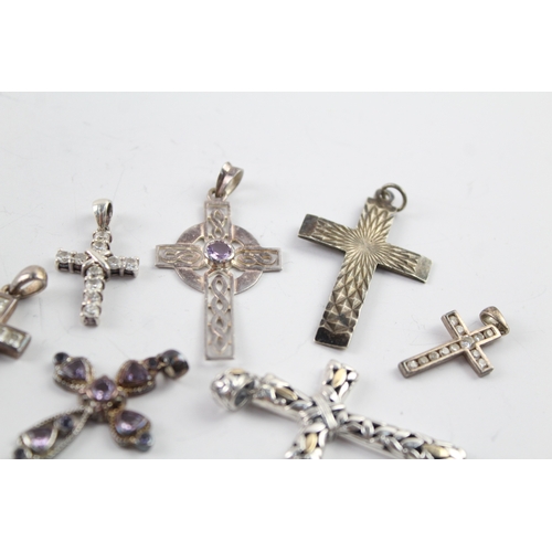 280 - Collection of Sterling Silver Cross Pendants inc. Gemstone, Gold Accent x 10 46g