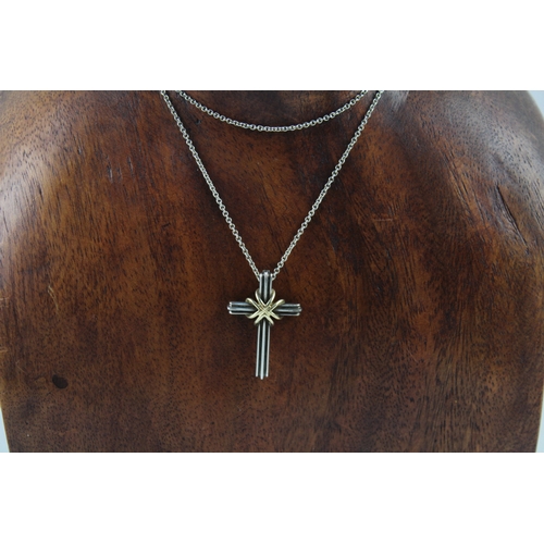 285 - Tiffany & Co Sterling Silver & .750 Gold Cross Pendant Necklace 8g