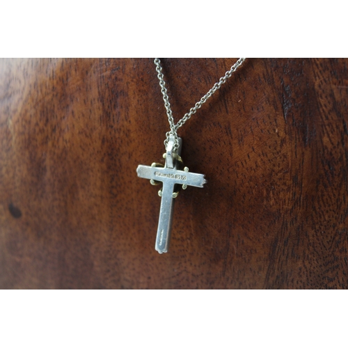 285 - Tiffany & Co Sterling Silver & .750 Gold Cross Pendant Necklace 8g