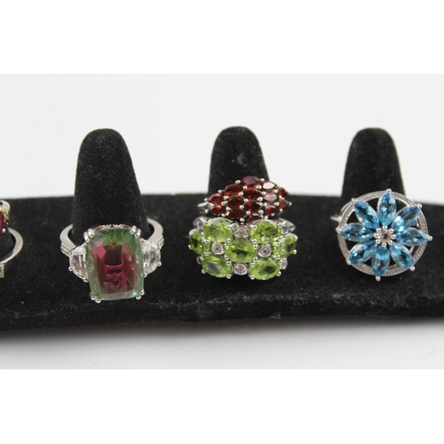 289 - Collection of Sterling Silver Gemstone Rings inc. Emerald, Tourmaline x 8 37g