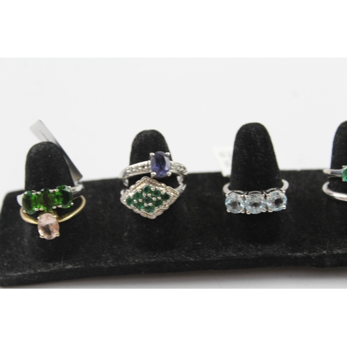 294 - Collection of Sterling Silver Gemstone Rings inc. Emerald, Iolite x 10 29g