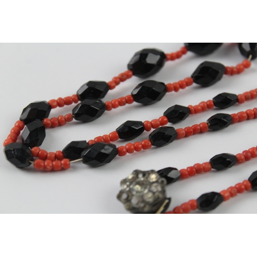 300 - Art Deco Coral & Faceted Glass Beaded Necklace 61g