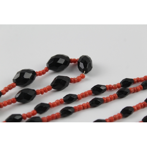 300 - Art Deco Coral & Faceted Glass Beaded Necklace 61g