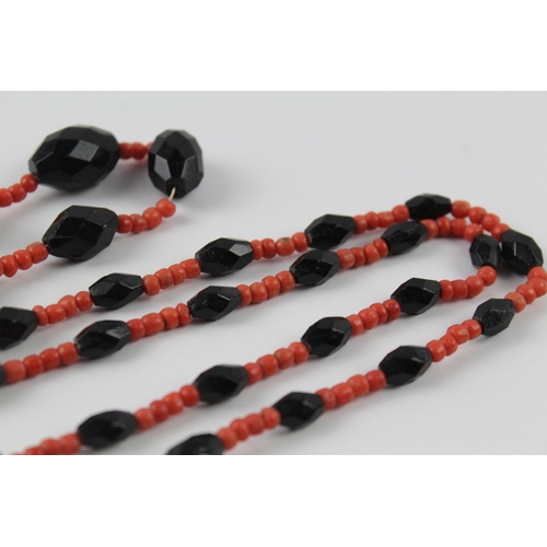 300 - Art Deco Coral & Faceted Glass Beaded Necklace 61g