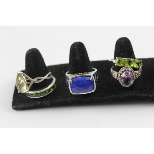 301 - Collection of Sterling Silver Gemstone Rings inc. Peridot, Garnet, Ruby x 8 43g