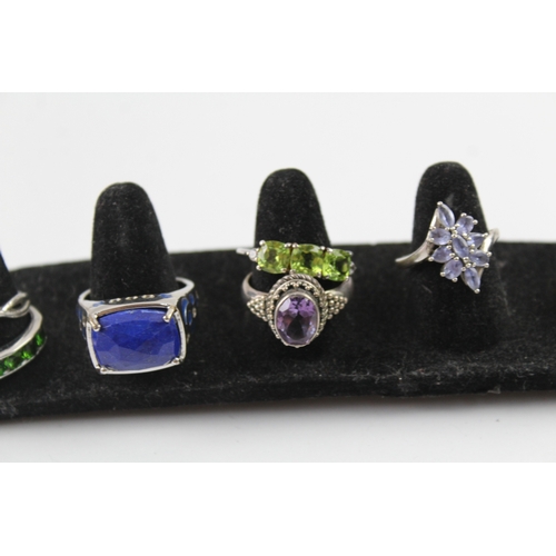 301 - Collection of Sterling Silver Gemstone Rings inc. Peridot, Garnet, Ruby x 8 43g