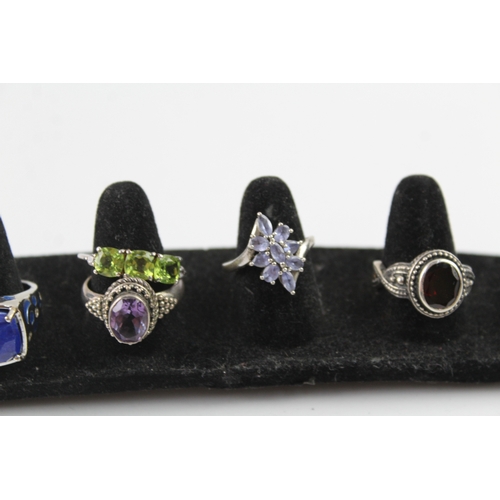 301 - Collection of Sterling Silver Gemstone Rings inc. Peridot, Garnet, Ruby x 8 43g