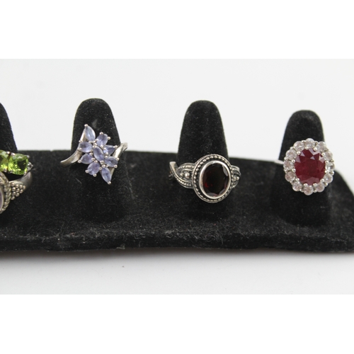 301 - Collection of Sterling Silver Gemstone Rings inc. Peridot, Garnet, Ruby x 8 43g