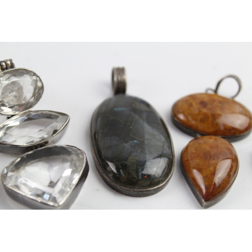 303 - Collection of Sterling Silver Gemstone Pendants inc. Labradorite, Sajen x 6 107g