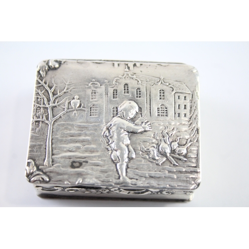 308 - Antique Victorian 1892 London Sterling Silver Cherub Detailed Trinket Box (33g)