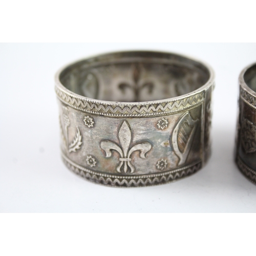 317 - Edwardian 1910 Sheffield Sterling Silver Novelty 4 Nations Napkin Rings (76g)