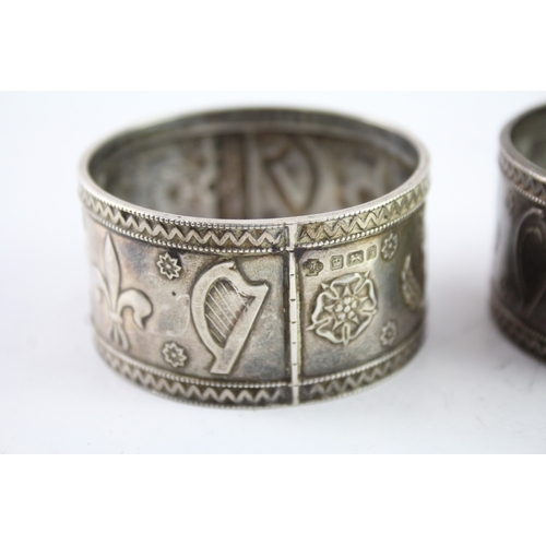 317 - Edwardian 1910 Sheffield Sterling Silver Novelty 4 Nations Napkin Rings (76g)