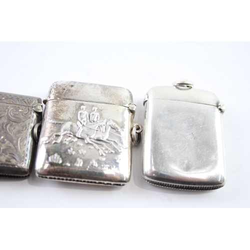 318 - 4 x Antique / Vintage .925 Sterling Silver Vesta Cases Inc Novelty Etc (104g)