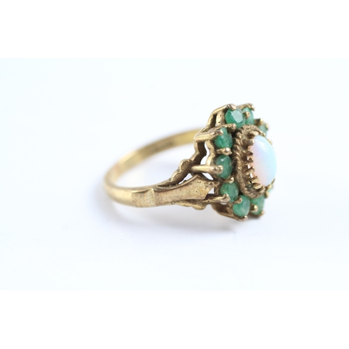 32 - 9ct gold opal and emerald cluster ring (4.3g) Size N 1/2