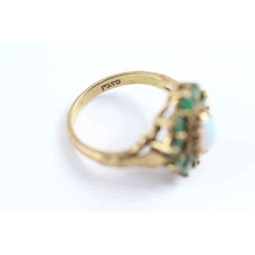 32 - 9ct gold opal and emerald cluster ring (4.3g) Size N 1/2