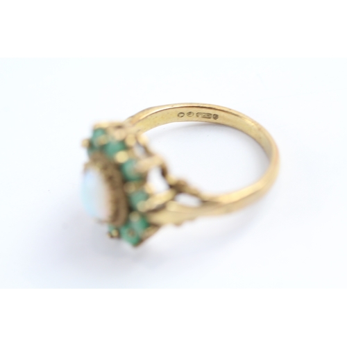 32 - 9ct gold opal and emerald cluster ring (4.3g) Size N 1/2