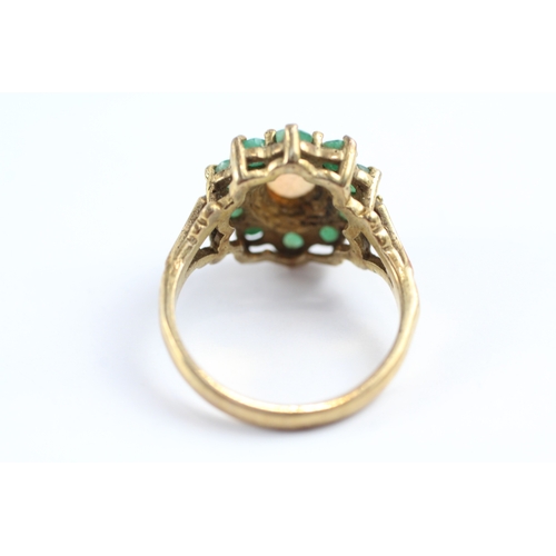 32 - 9ct gold opal and emerald cluster ring (4.3g) Size N 1/2