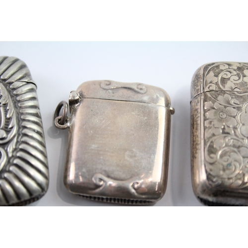 323 - 3 x Antique / Vintage .925 Sterling Silver Vesta Cases Inc Victorian (82g)