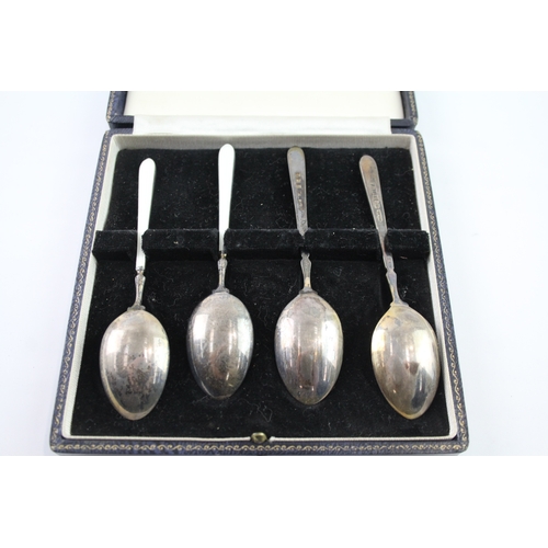 324 - 4 x Vintage 1970 Birmingham Sterling Silver Guilloche Enamel Spoons (47g)