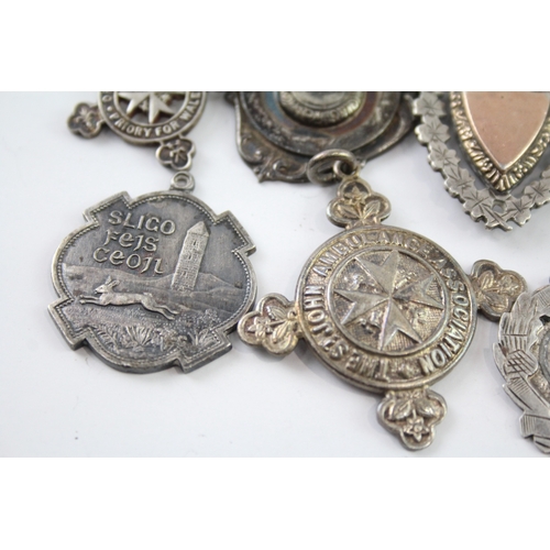 330 - 8 x Antique / Vintage .925 Sterling Silver Fobs / Medallions Inc Enamel (75g)