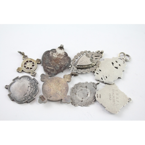 330 - 8 x Antique / Vintage .925 Sterling Silver Fobs / Medallions Inc Enamel (75g)