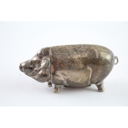 333 - Vintage Stamped .925 Sterling Silver Novelty Pig Vesta Case (40g)