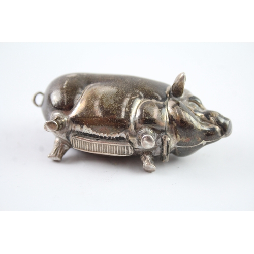 333 - Vintage Stamped .925 Sterling Silver Novelty Pig Vesta Case (40g)