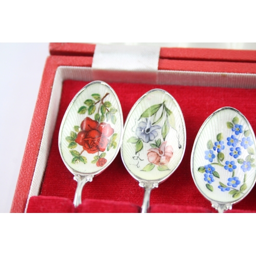 336 - 6 x Vintage Hallmarked 1976 Birmingham Sterling Silver Enamel Teaspoons 64g