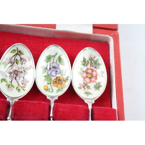 336 - 6 x Vintage Hallmarked 1976 Birmingham Sterling Silver Enamel Teaspoons 64g