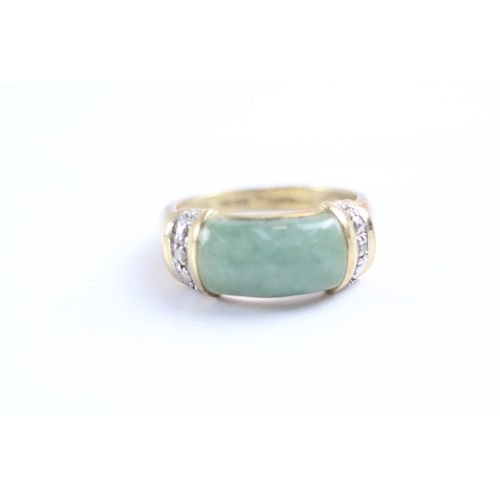 37 - 9ct gold jade and diamond dress ring (3.5g) Size K 1/2