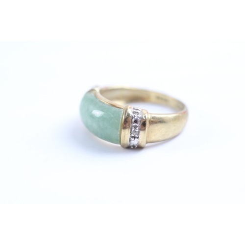 37 - 9ct gold jade and diamond dress ring (3.5g) Size K 1/2