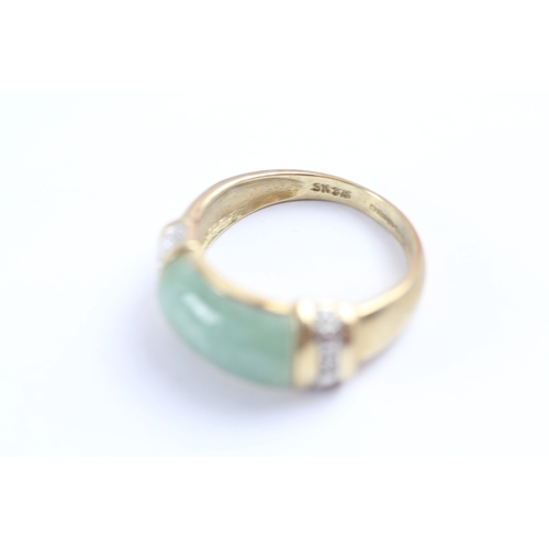 37 - 9ct gold jade and diamond dress ring (3.5g) Size K 1/2