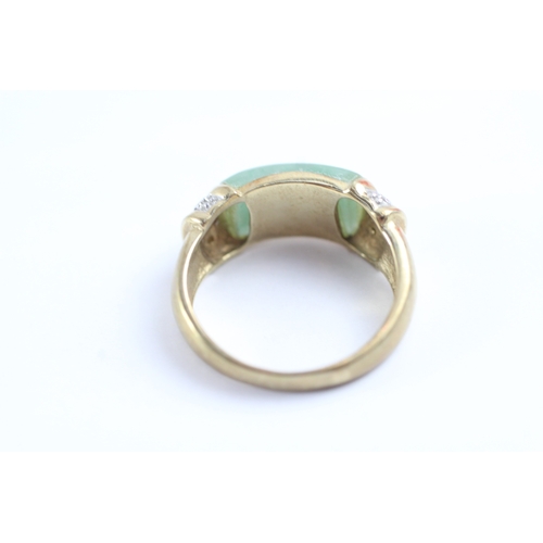 37 - 9ct gold jade and diamond dress ring (3.5g) Size K 1/2