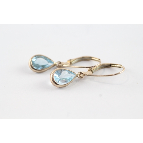 42 - 9ct gold blue gemstone drop earrings (1.4g)