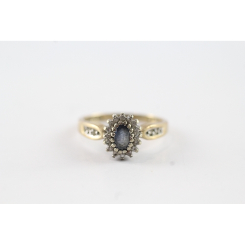 43 - 9ct gold vintage sapphire & diamond cluster ring (2.4g) Size L