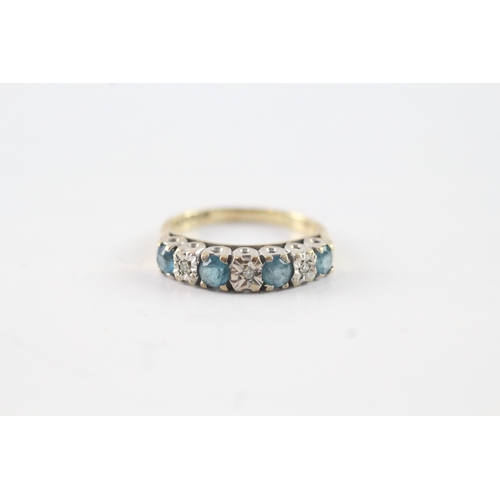 44 - 9ct gold blue gemstone & diamond half eternity ring (2.1g) Size I