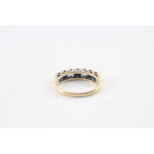 44 - 9ct gold blue gemstone & diamond half eternity ring (2.1g) Size I