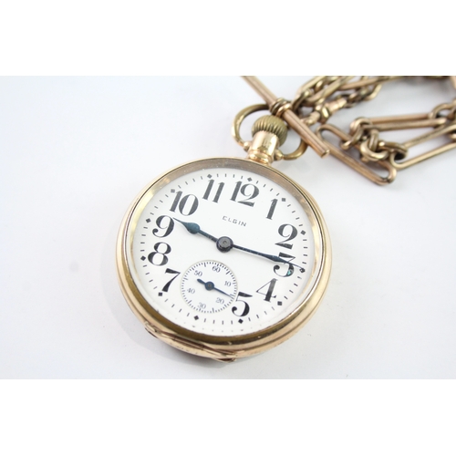 476 - Vintage Elgin Rolled Gold Railway Style Pocket Watch Hand Wind  WATCH RUNS