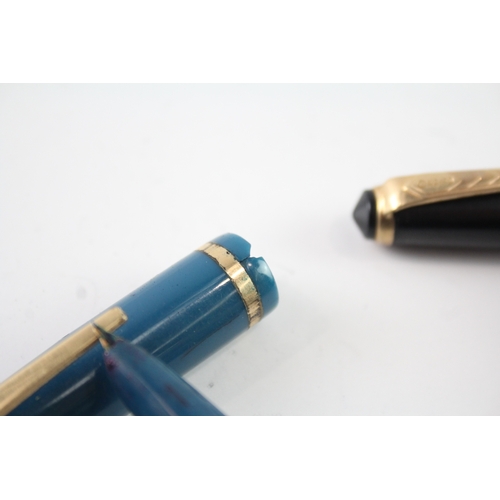 488 - 2 x Vintage Onoto Fountain Pens w/ 14ct Gold Nibs WRITING Inc Black, Teal Etc