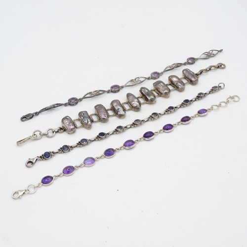 297 - Collection of Sterling Silver Gemstone Bracelets inc. Iolite, Amethyst x 4 52g