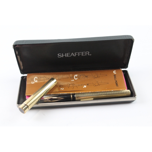 492 - Vintage Sheaffer Targa Gold Plated Fountain Pen 14ct Gold Nib WRITING Boxed