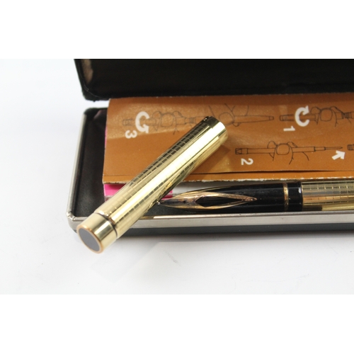 492 - Vintage Sheaffer Targa Gold Plated Fountain Pen 14ct Gold Nib WRITING Boxed