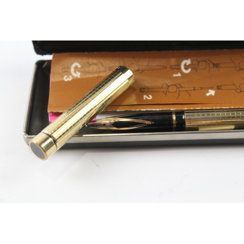 492 - Vintage Sheaffer Targa Gold Plated Fountain Pen 14ct Gold Nib WRITING Boxed