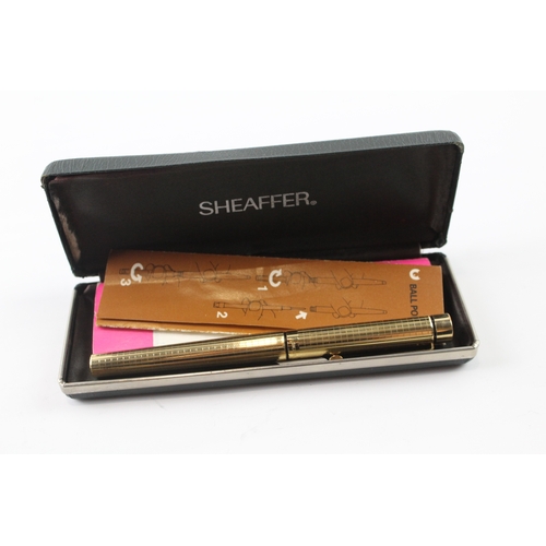 492 - Vintage Sheaffer Targa Gold Plated Fountain Pen 14ct Gold Nib WRITING Boxed