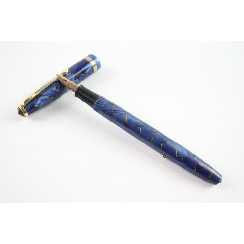 493 - Vintage Conway Stewart 85L Navy Cased Fountain Pen w/ 14ct Gold Nib WRITING