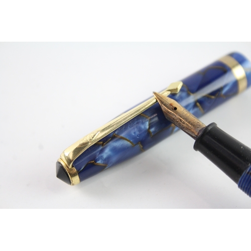 493 - Vintage Conway Stewart 85L Navy Cased Fountain Pen w/ 14ct Gold Nib WRITING