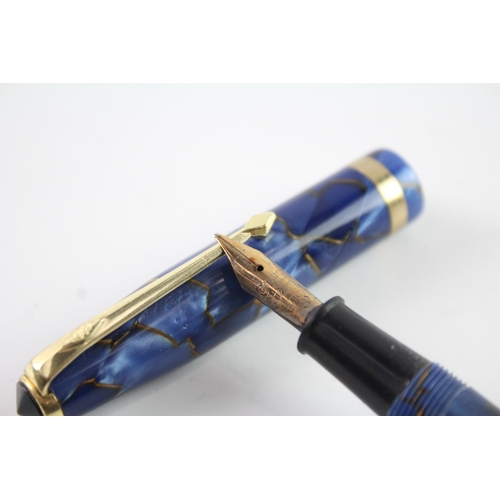 493 - Vintage Conway Stewart 85L Navy Cased Fountain Pen w/ 14ct Gold Nib WRITING