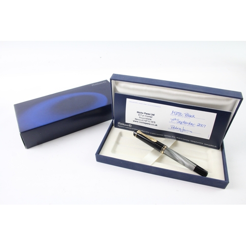 496 - Pelikan M250 Black & Grey Cased Fountain Pen w/ Gold Plate Nib WRITING Boxed